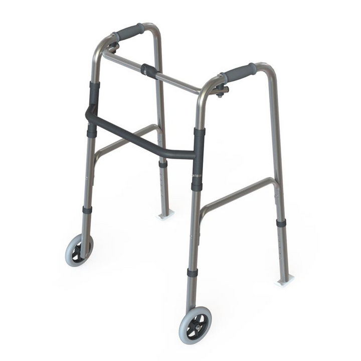 K CARE Walking Frame Fixed Wheels Glides Folding Aluminum