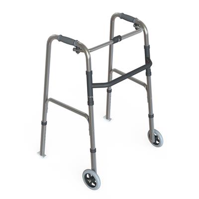 K CARE Walking Frame Fixed Wheels Glides Folding Aluminum